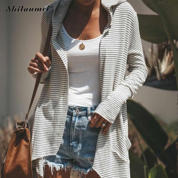 

hooded autumn knitted sweater cardigan 2019 spring long sleeve striped casual jumper loose sweater coat fashion women cardigans, White;black
