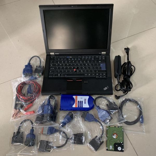 Ferramenta de scanner de diagnóstico de caminhão pesado, software de reparo, laptop t410 i5 4g usb link 125032 cabos, kit completo de diagnóstico diesel