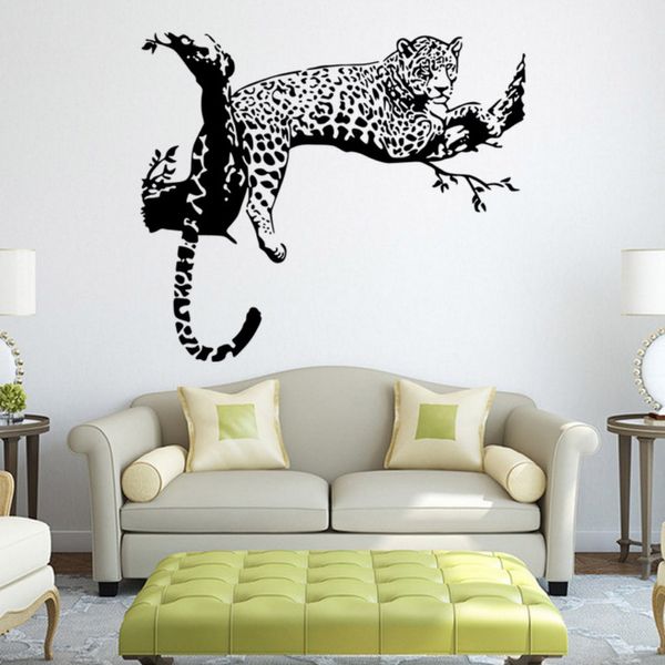 Animais leopardo deitado sobre o ramo pvc adesivo de parede para crianças decoração do quarto berçário