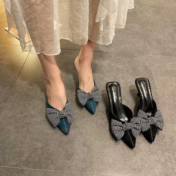 

zimnafr 2020 summer women slippers female thin heeled high heel muller shoes women sandals, Black
