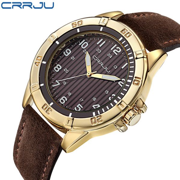 

crrju/kajun 2113 men's casual watch popular simple fashion belt watch, Slivery;brown