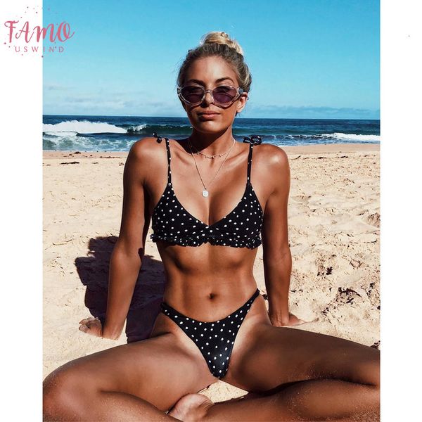 

swimwear 2020 black ruffle swimming suit for women dot polka swimsuit padded push up bikini set, White;black
