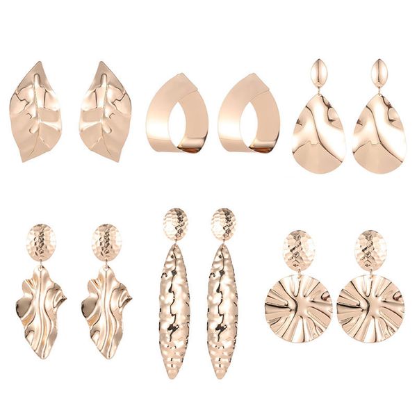 

new exaggerated geometric round waterdrop dangle earrings for women female punk concave convex irregular drop earring wedding party gifts, Silver