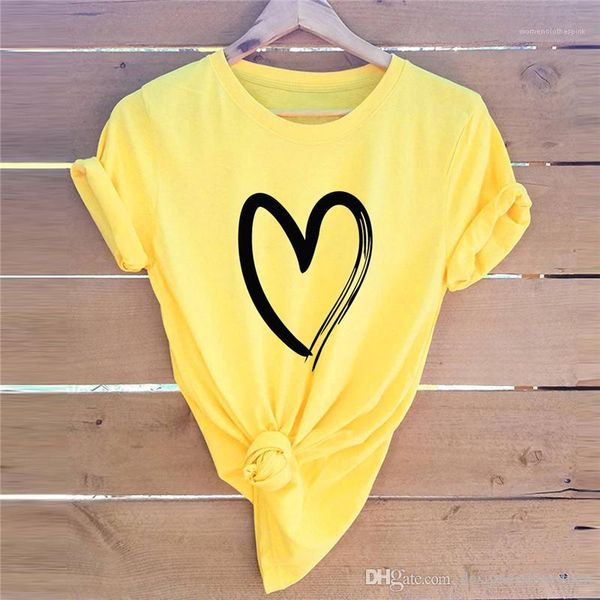 

print short sleeve summer loose fashion t shirt casual female tees brand heart love woman tshirt designer, White