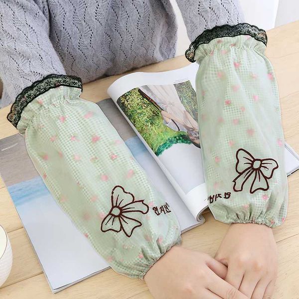 

cute bow double layer anti-fouling sleeves ladies office kitchen clean long household daily sleeves autumn and winter