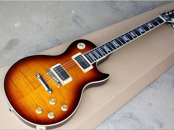 

бесплатная доставка завод заказ sunburst тело электрическая гитара с flame maple шпон, золото nub, предложение индивидуальные