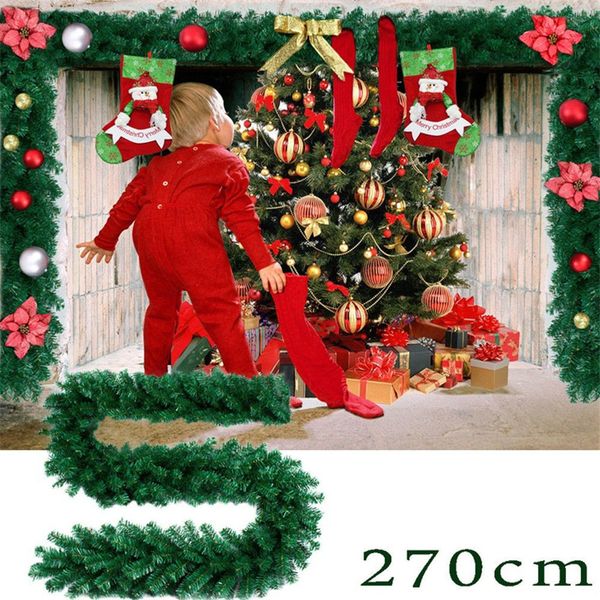 

2.7m pvc christmas decorations ornaments xmas tree garland rattan home wall pine hanging green artificial wreath fireplace #c