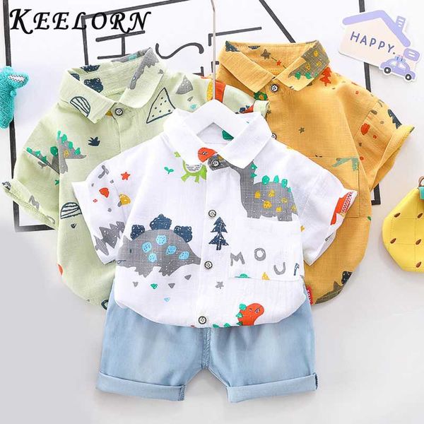 

keelorn boys clothes summer kids baby dinosaur t shirt short boy outfit new print suit children clothing set 1 2 3 4 years, White