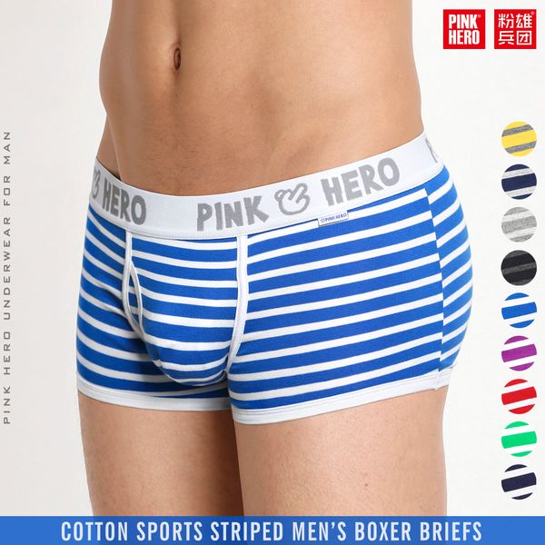 

5pc pink heroes high-quality cotton underwear men boxer shorts classic striped male underpants u convex pouch, Black;white