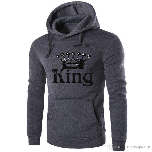 

lovers hoodies mens clothing spring king queen printed hooded sweatshirts pullovers, Black