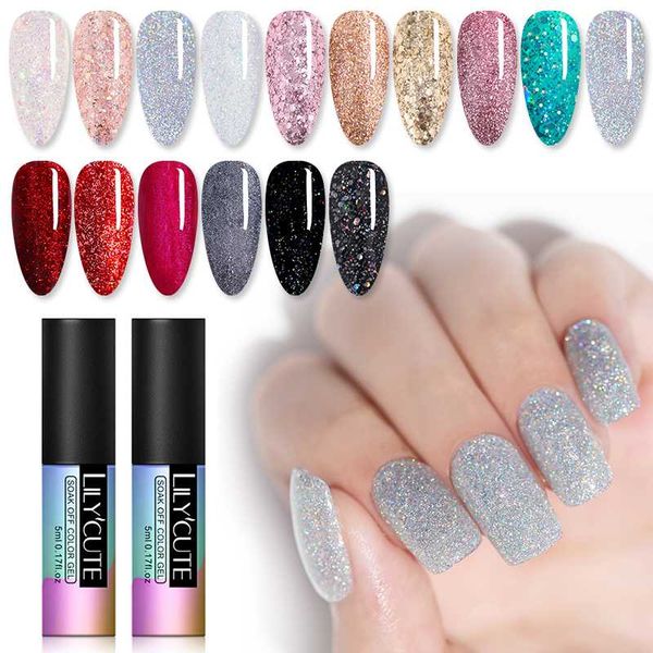 

lilycute glitter gel nail polish holographics glitter sequins semi permanent soak off gel polish varnish nail art varnish 5m, Red;pink