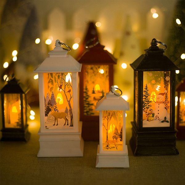 

santa claus, snowman, elk pattern christmas ornament decor christmas vintage candle party holder hanging lanterns