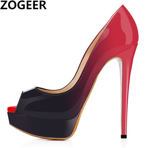 

плюс размер 48 мода женщины насосы peep toe платформа экстремальные высокие каблуки обувь 15 см сексуальный ночной клуб вечерняя вечеринка с, Black