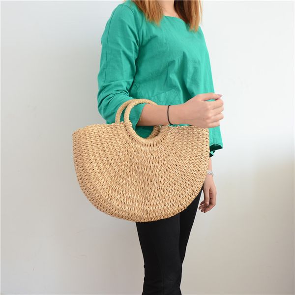 

2019 summer new beach handle tote bag for women fashion designer straw handbag luxury ladies handbag rattan large hand bag