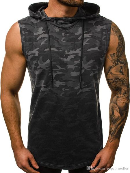 

градиентный print hooded рукава дизайнер tshirt vest камуфляж 3d digital стиль сыпучего tshirt mens casual одежда, White;black