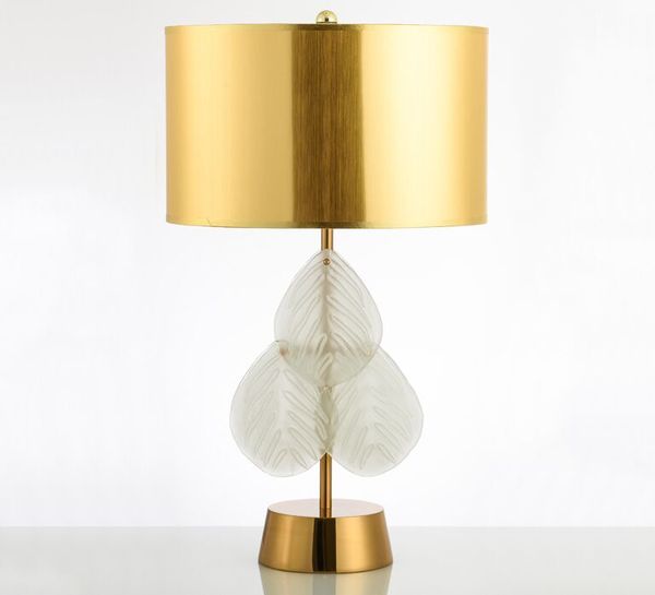 Simples americano Folha Crystal abajur Designer Bronze Modelo Ferro Sala de Cristal Gold Leaf Lamp Table Lamp Quarto MYY