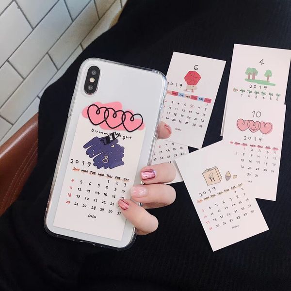 

горячие ins прозрачный милый мультфильм любовь календарь карты чехол для телефона iphone xs max xr x 6 6s 7 8 плюс прозрачная мягкая задняя