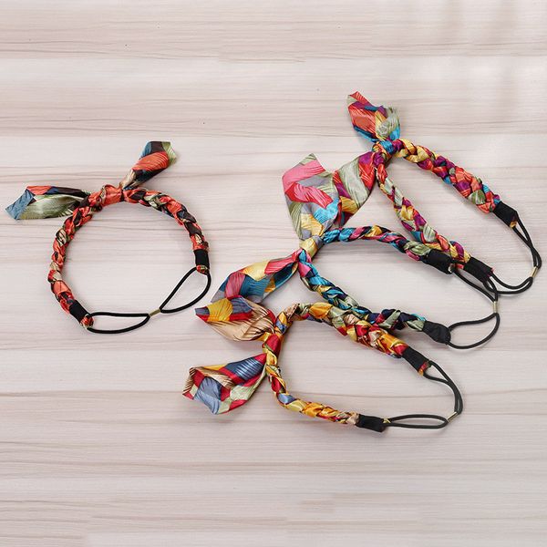 

мода женщины шифон цветочный бантом коса повязки дамы девушка кролик уши лента для волос эластичный разноцветные пляж аксессуары для волос, Silver