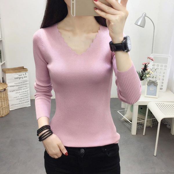 

women sweaters and pullovers 2019 autumn winter knitted warm ladies jumper slim stretch sweater female pink pull femme, White;black