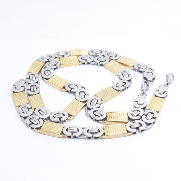 

11mm mens chain boys bracelet silver gold tone flat byzantine link stainless steel necklace bracelet set
