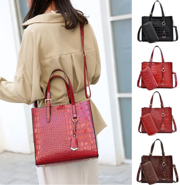 

2pcs мода роскошные сумки женские сумки крокодил pattern wallet мешки плеча высокого качества tote crossbody для женщин *