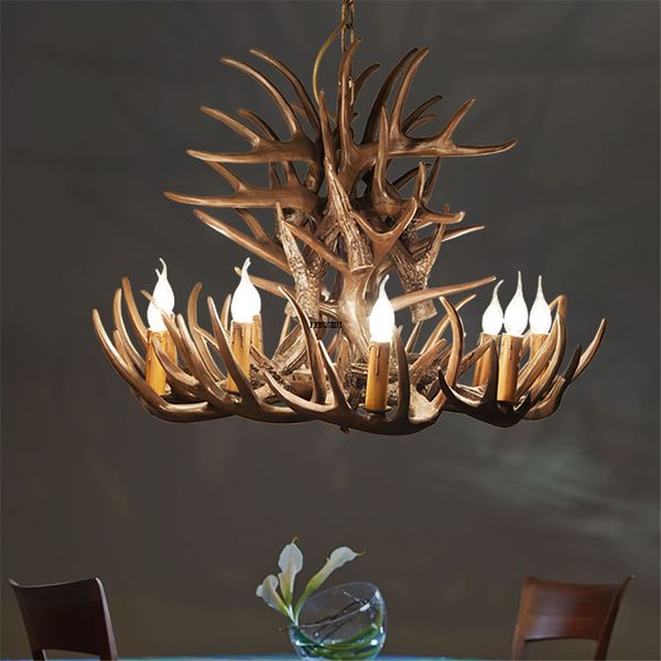 

american retro antler chandelier living restaurant bar led chandeliers lighting antler industrial loft resin deer horn hanglamp