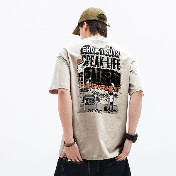 

kiko boys short-sleeved summer influx of brand men's fashion ins japanese printing loose fifth sleeve cotton t-shirt tide, White;black