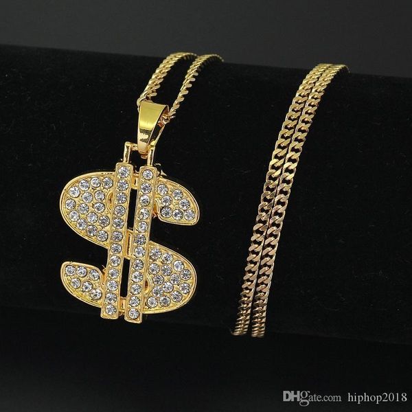 

mens hip hop necklace jewelry new fashion gold iced out dollar sign $ pendant necklace for men, Silver