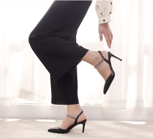 

fashion small pointed stiletto sandals women's high heel sandals, Black