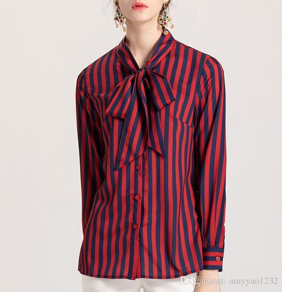 

191.2 2019 runway shirts crew neck striped long sleeve button flora print brand same style dress luxury womens clothes zh, White