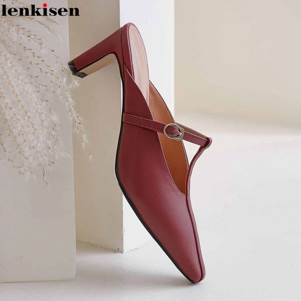 

lenkisen new high street fashion small square toe high heels metal decorations solid mules dating beauty lady lace on pumps l02, Black