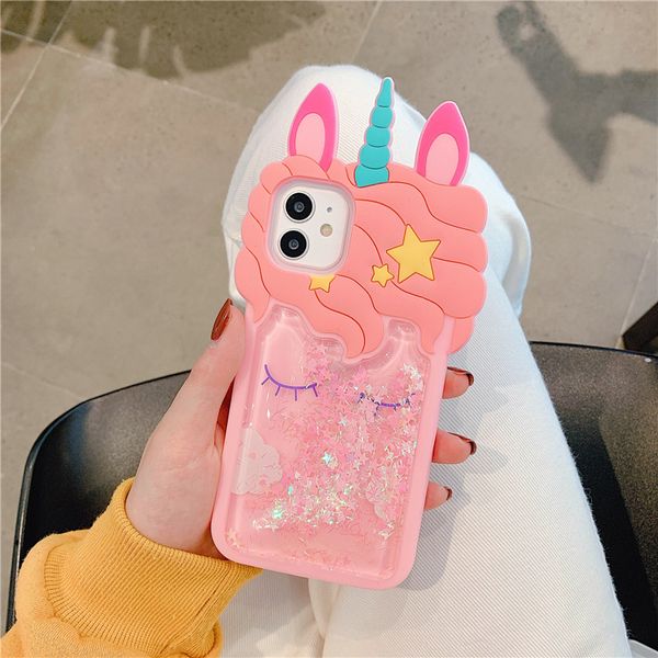

silicone liquid quicksand stars bling bling pink unicorn eyelash cell phone case for iphone 11 pro 6 6s 7 8 plus xs max xr xs