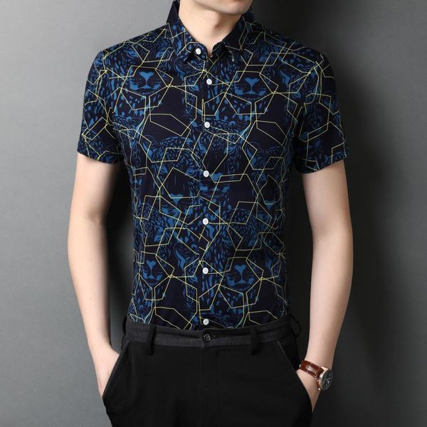 

men's casual shirts c-8968 geometric figure 3d printing streetwear short-sleeved shirt summer quality cotton smooth cool luxury men -x, White;black