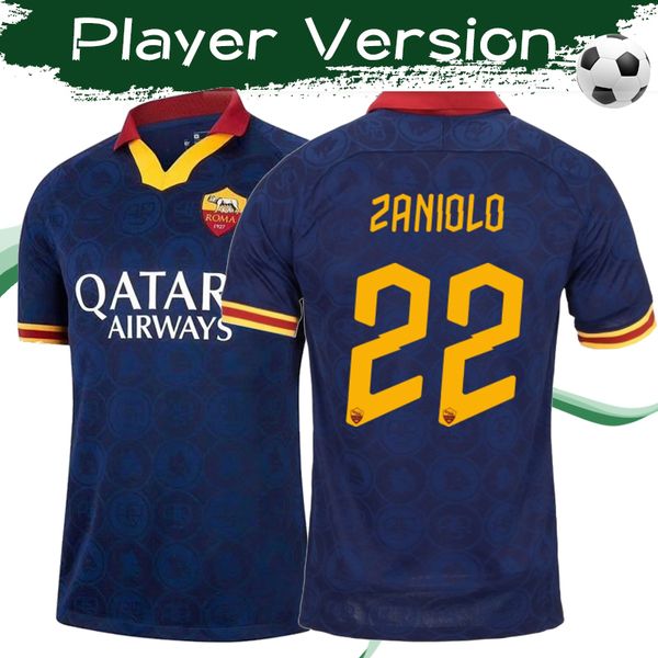 

player version rome 3rd blue soccer jersey 2019 2020 roma home red #10 totti #16 de rossi #9 dzeko football uniform sales, Black;yellow