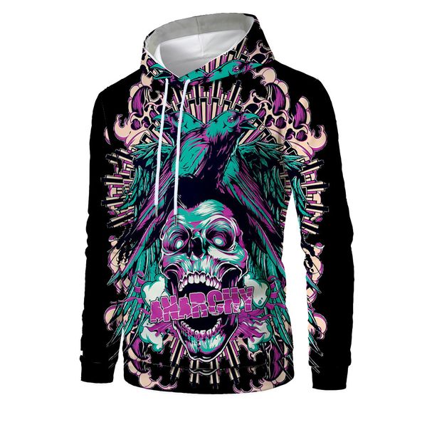 

mens designer skull 3d digital printing pullover fashion sweater with hat, Black