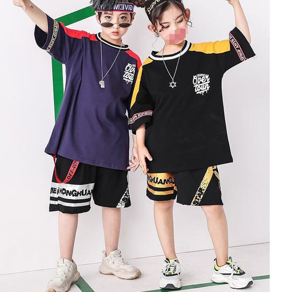 

kids casual t shirt sport wear short pants hip hop clothing outfits girls dance stage costume ballroom dancing street wear, Black;red