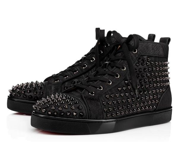 

2019 new arrival mens women black canvas with black spikes high red bottom sneakers,brand casual shoes 36-47 drop shipping
