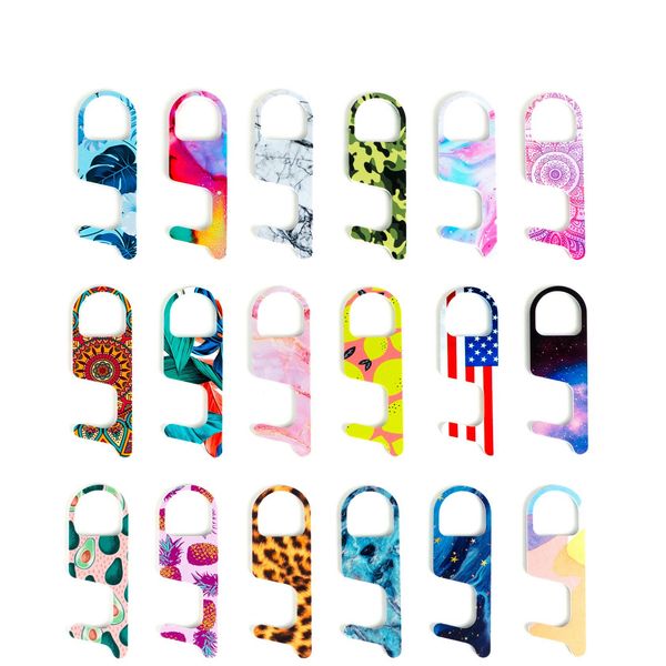 

18styles non-contact acrylic printed key chain elevator door opener edc door opener contactless press elevator tool ffa4153