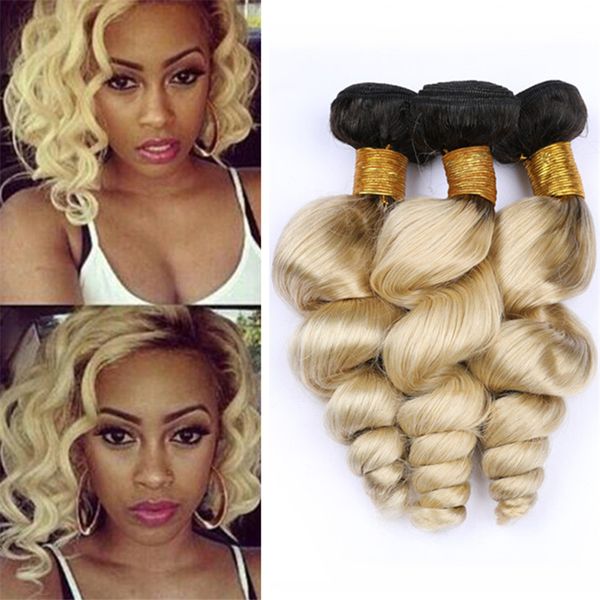 Dark Roots Blonde Ombre Brazilian Loose Wave Hair Bundles Two Tone