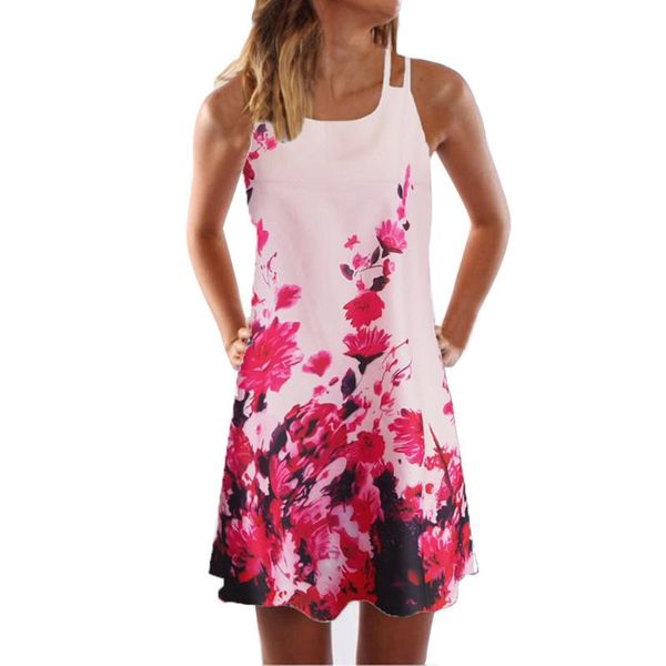 

dresses women summer plus size o neck sleeveless boho print sashes a line dress casual ladies beach sundress robe vestido50*, Black;gray