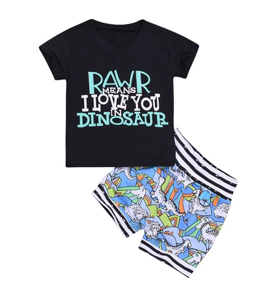 

baby boys outfits cotton letter t shirt dinosaur shorts 2pcs sets toddler boys clothes sets summer kids clothing yw3012q, White