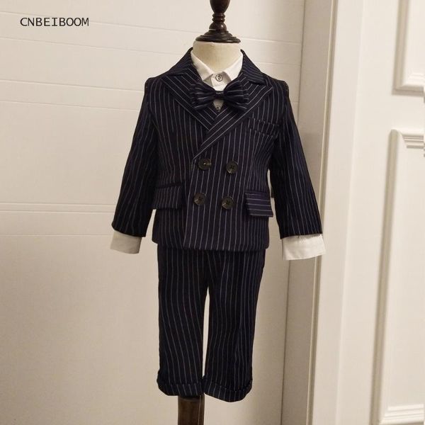 

toddler boy suit 3 pieces double breasted suits striped tuxedo wedding suits for baby boys slim fit tuxedos (jacket+pants+ vest, Black
