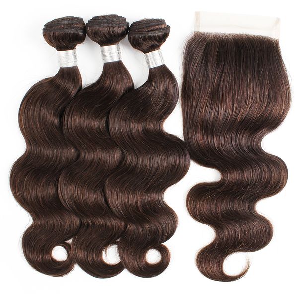 

kisshair темная коричневое тело волна 3 расслоения с закрытием цвета # 2 индийских бразильские перуанские перуанские человеческими волос, Black