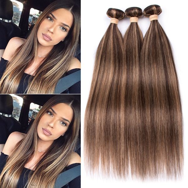 Piano Color Peruvian Human Hair Straight Weave Bundles 4 27 Brown