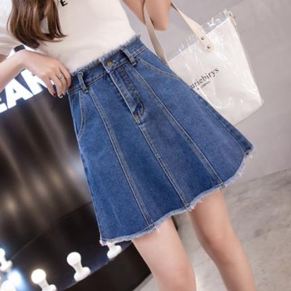 

2020 plus size 5xl women's denim skirt style summer women mini skirts high waist denim a-line skirt dc982, Black