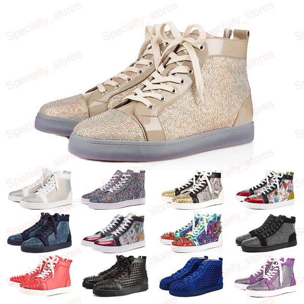 

2020 luxury popular casual shoes red bottom shoe brand rivet silver ace fashion party leather designer sneaker with box, Black