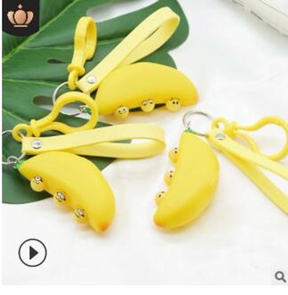 

banana keychain yellow banana decompress key chain cute gift 583, Silver