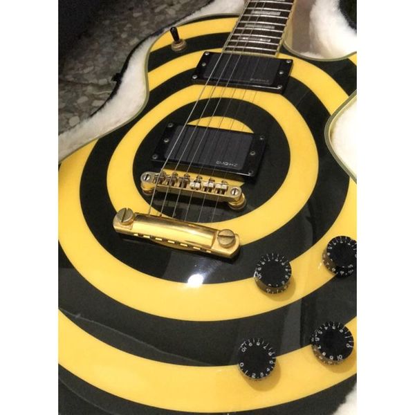 

rare custom shop zakk wylde black yellow bullseye electric guitar active em-g pickups gold hardware