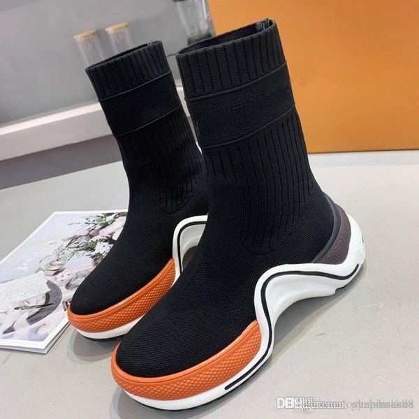 

new women luxury sneaker letter knitted socks martin boots comfortable platform non-slip lady winter booties of size 35-40, Black