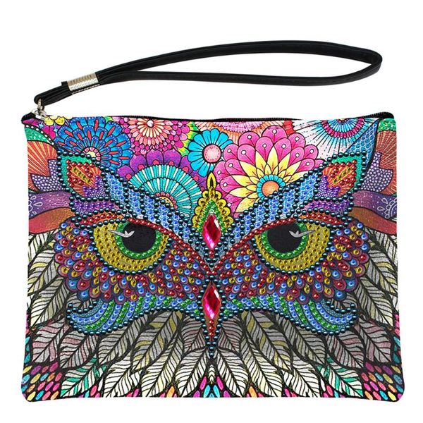 

women leather clutch wristlet wallet with rhinestone painting purse handbag bag l9be